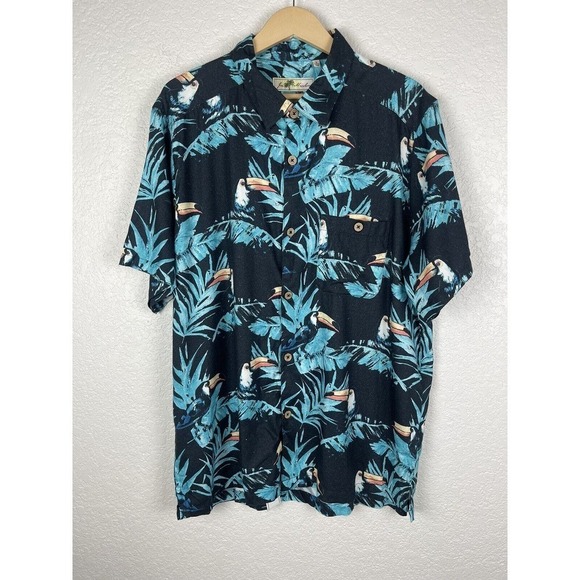Joe‎ Marlin Mens Hawaiian Shirt Size Large Short Sleeve Toucan Tropical Beach - Picture 1 of 8